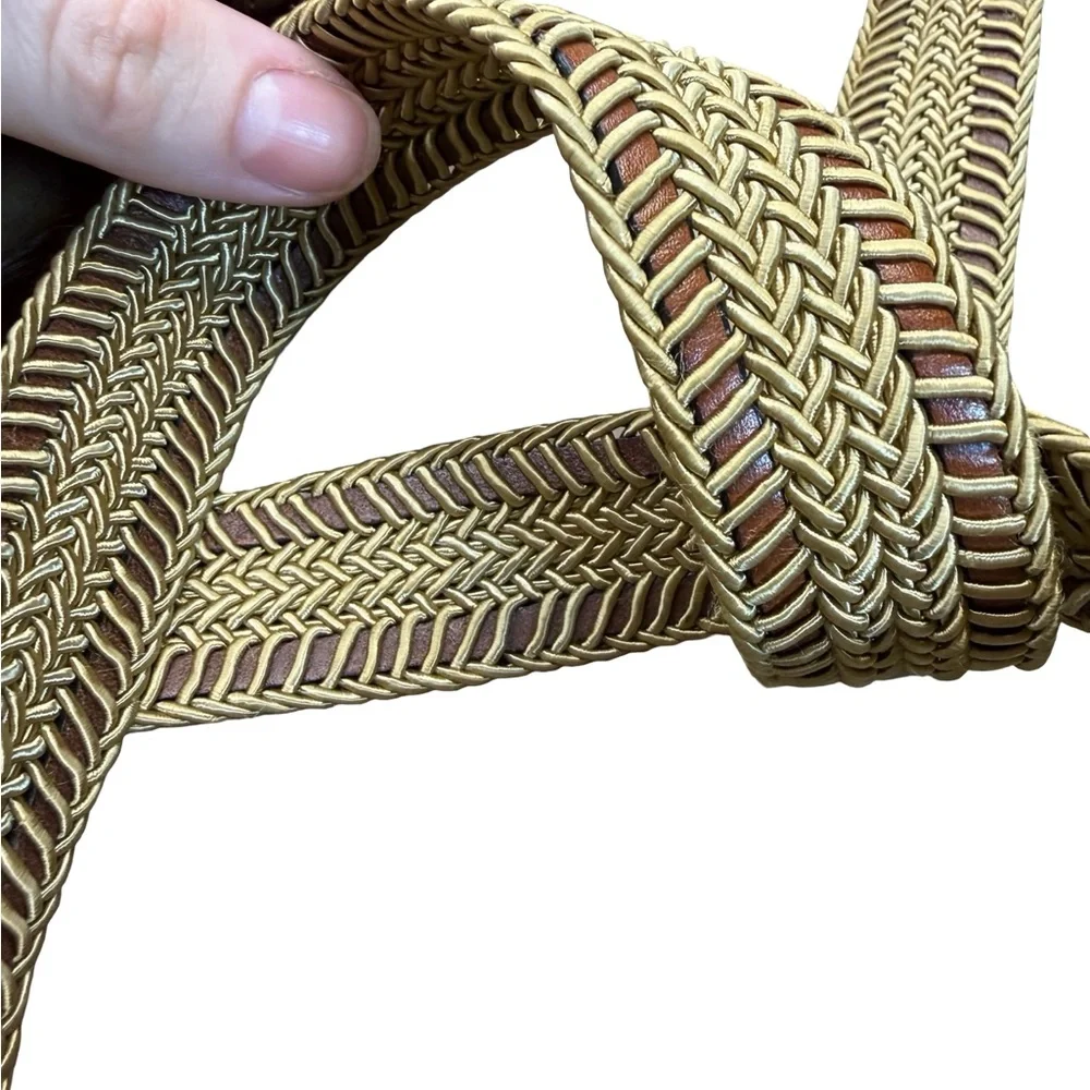✨ Torino Woven Stretch Leather Belt Brown & Gold Size 40‎ ✨